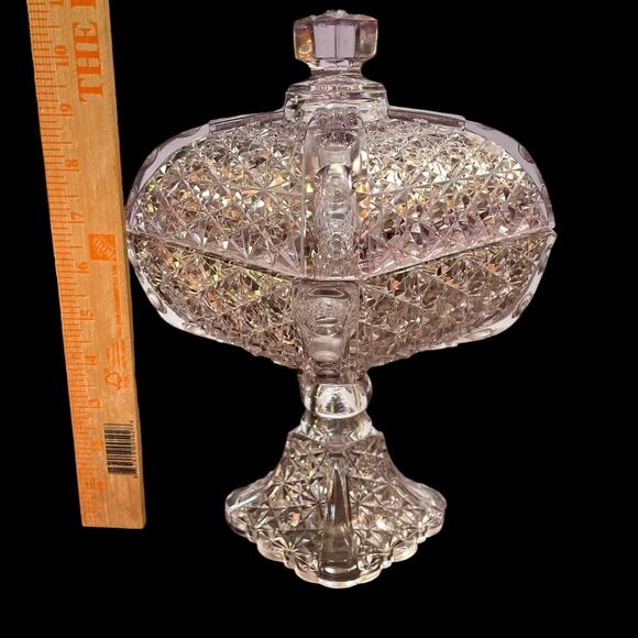 Adams Daisy Button 1886 Glass Compote Violet EAPG Covered Cut Glass Heavy READ